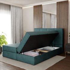 Łóżko kontynentalne 160x200x113 cm tapicerowane podwójne z materacem turkusowe - Miniaturka zdjęcia nr 4