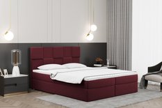 Łóżko CLARA 200x200 cm z funkcją przechowywania i materacem do sypialni ciemnoczerwone
