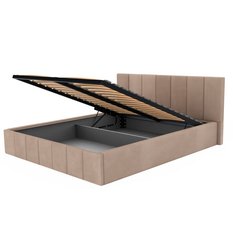 Łóżko tapicerowane 140x200 premium z pojemnikiem do sypialni beżowe wezgłowie 107 cm - Miniaturka zdjęcia nr 11