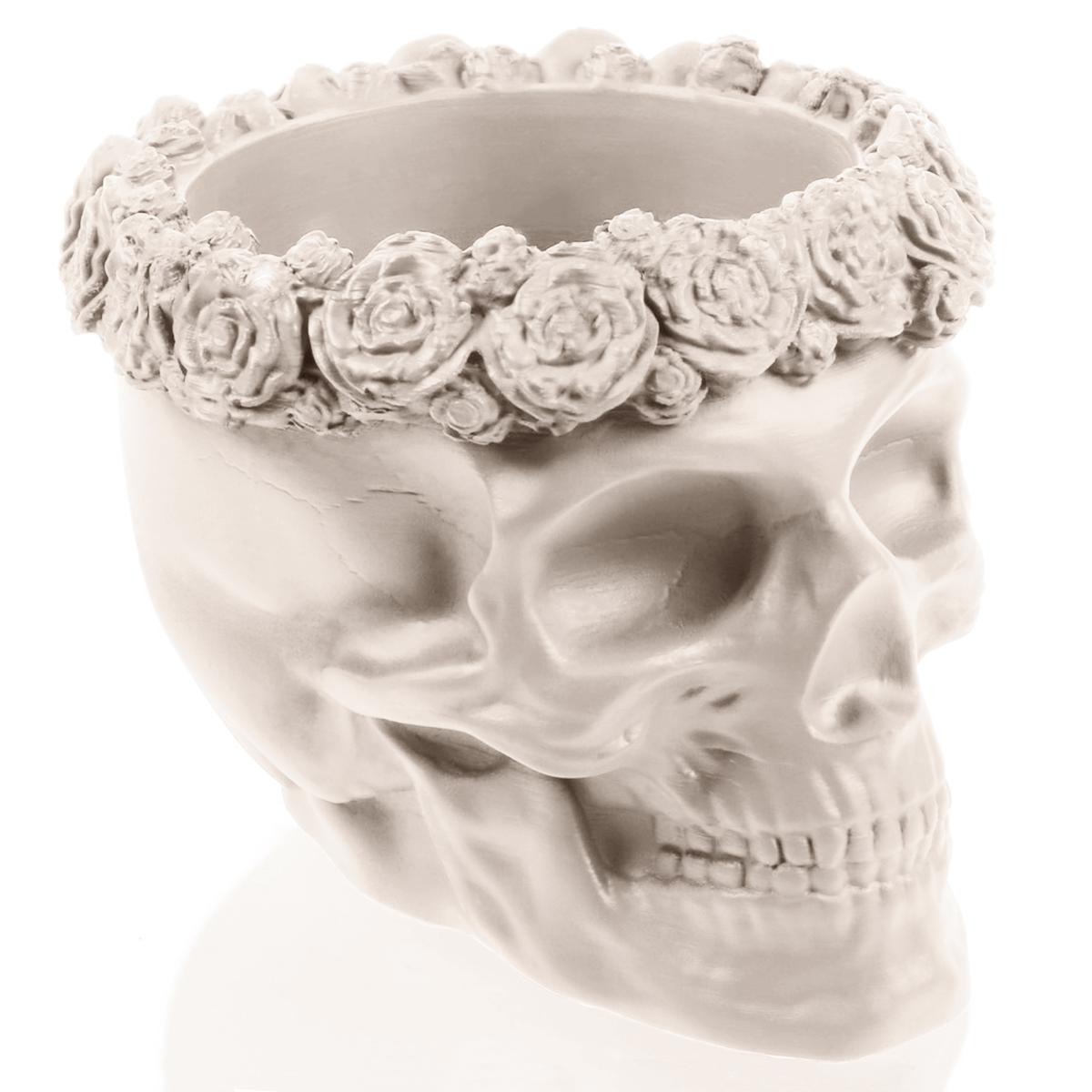 Donica Skull Flowers Light Beige Poli  9 cm