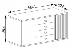 Komoda 95,4x142,1 cm dąb artisan/czarny pojemna z szufladami lamele metalowe nogi do salonu lub sypialni  - Miniaturka zdjęcia nr 6