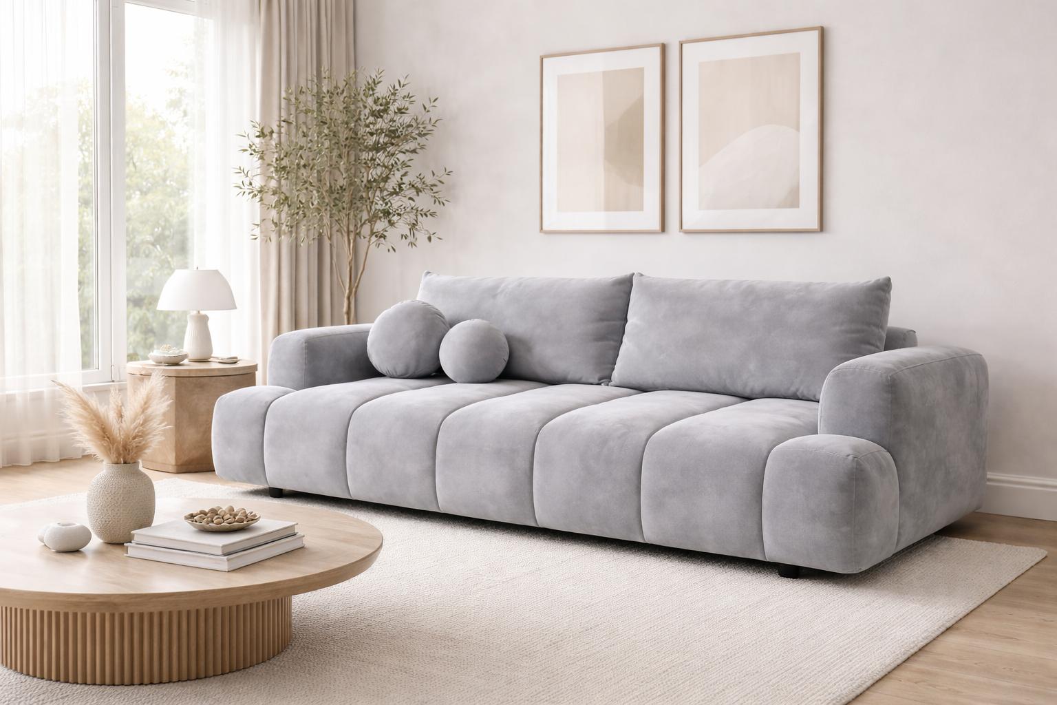 Kanapa rozkładana trzyosobowa Mediolan 250 cm BLUVEL 03 sofa z funkcją spania szary velvet
