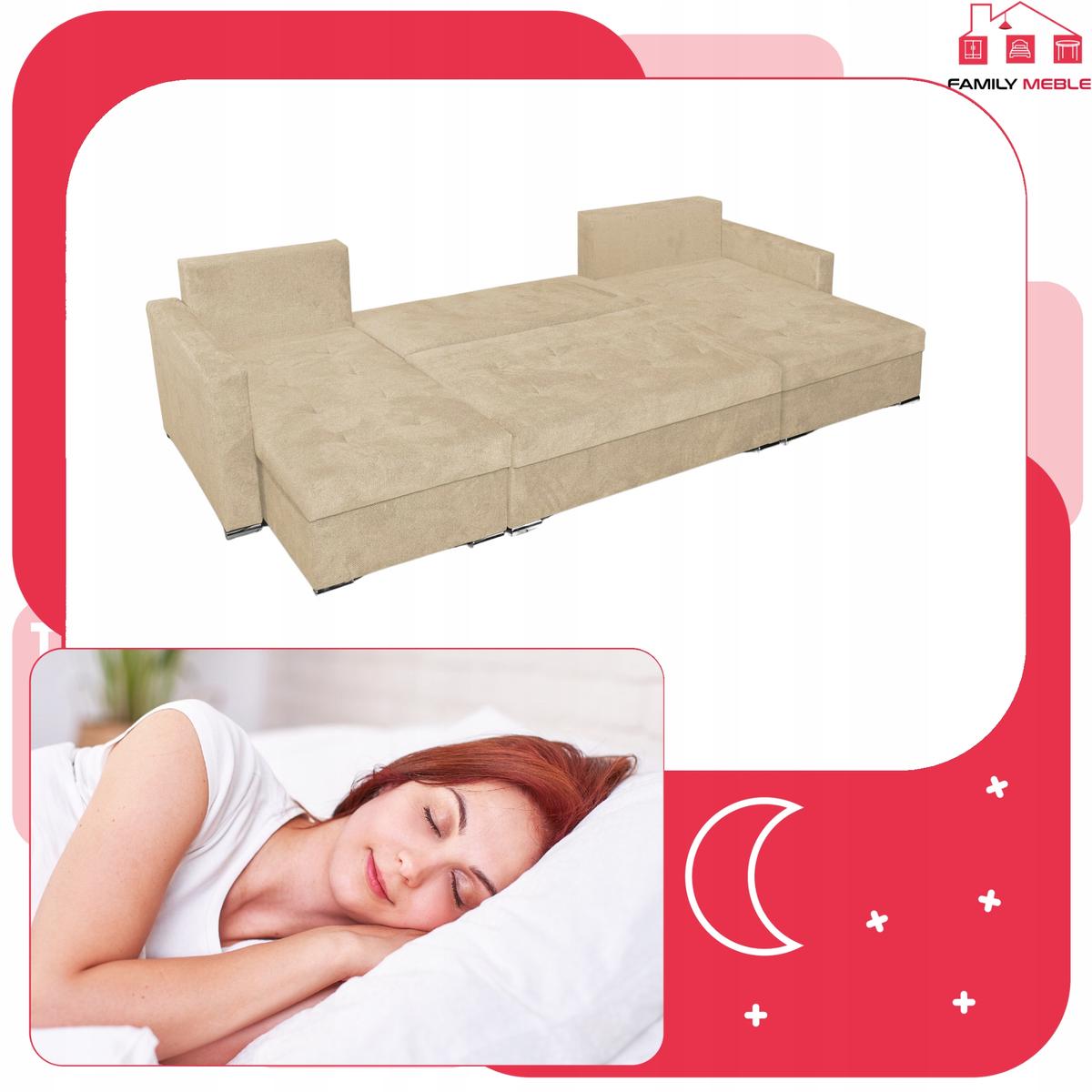 Narożnik Bella BIG 298x74x140 cm kształt U z funkcją spania i przechowywania Angel beżowy nr. 7