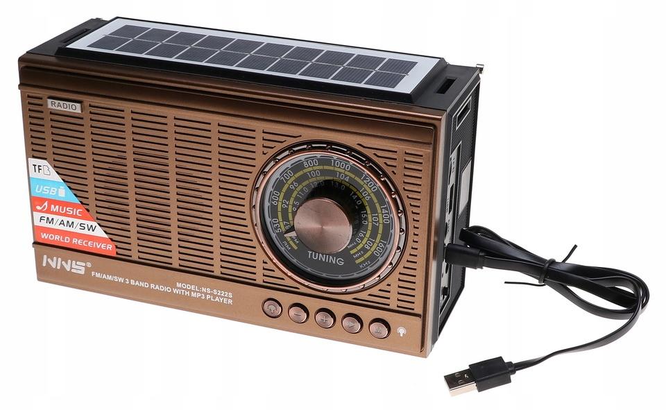 Radio przenośne 21 x 12,5 x 8,5 cm  z funkcją bluetooth    z latarką  ładowany solarnie brązowe nr. 5