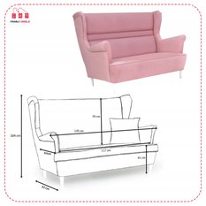 Zestaw wypoczynkowy ZOJA sofa + 2 fotele pudrowy róż do salonu  - Miniaturka zdjęcia nr 5
