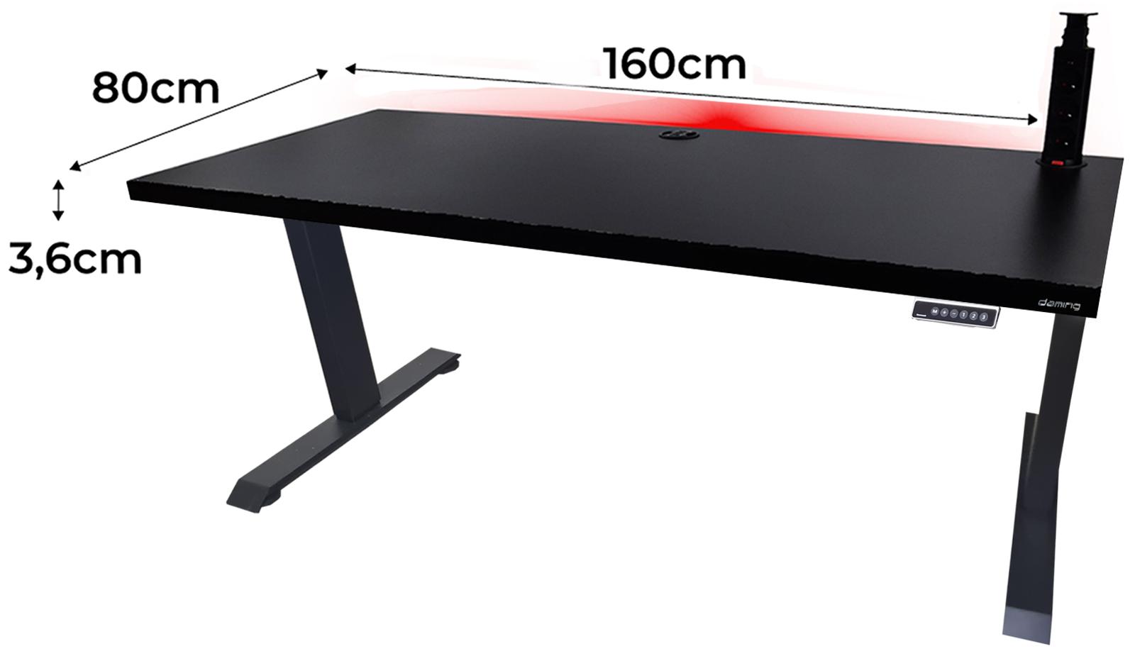 Biurko gamingowe elektryczne LOW 160x80x70-118 cm regulowane nogi LED RGB pilot przepust USB czarne nr. 2