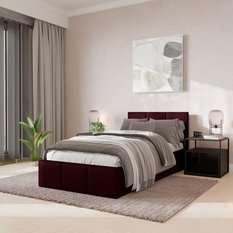 Łóżko Pojedyncze 90x200cm łóżko tapicerowane z pojemnikiem bordowe do sypialni wezgłowie 88 cm - Miniaturka zdjęcia nr 1