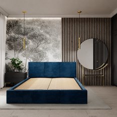 Łóżko tapicerowane do sypialni 180x200x88 cm podwójne z pojemnikiem modne granatowe - Miniaturka zdjęcia nr 9