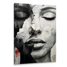Obraz Na Płótnie Do Salonu PORTRET Kobiety Usta Abstrakcja Beton 80x120cm