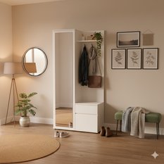 Garderoba do przedpokoju DUO 180x95x35 cm z lustrem wieszakami szafka na buty biała - Miniaturka zdjęcia nr 3