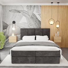 Łóżko kontynentalne 140x200x113 cm tapicerowane podwójne z materacem grafitowe  - Miniaturka zdjęcia nr 8