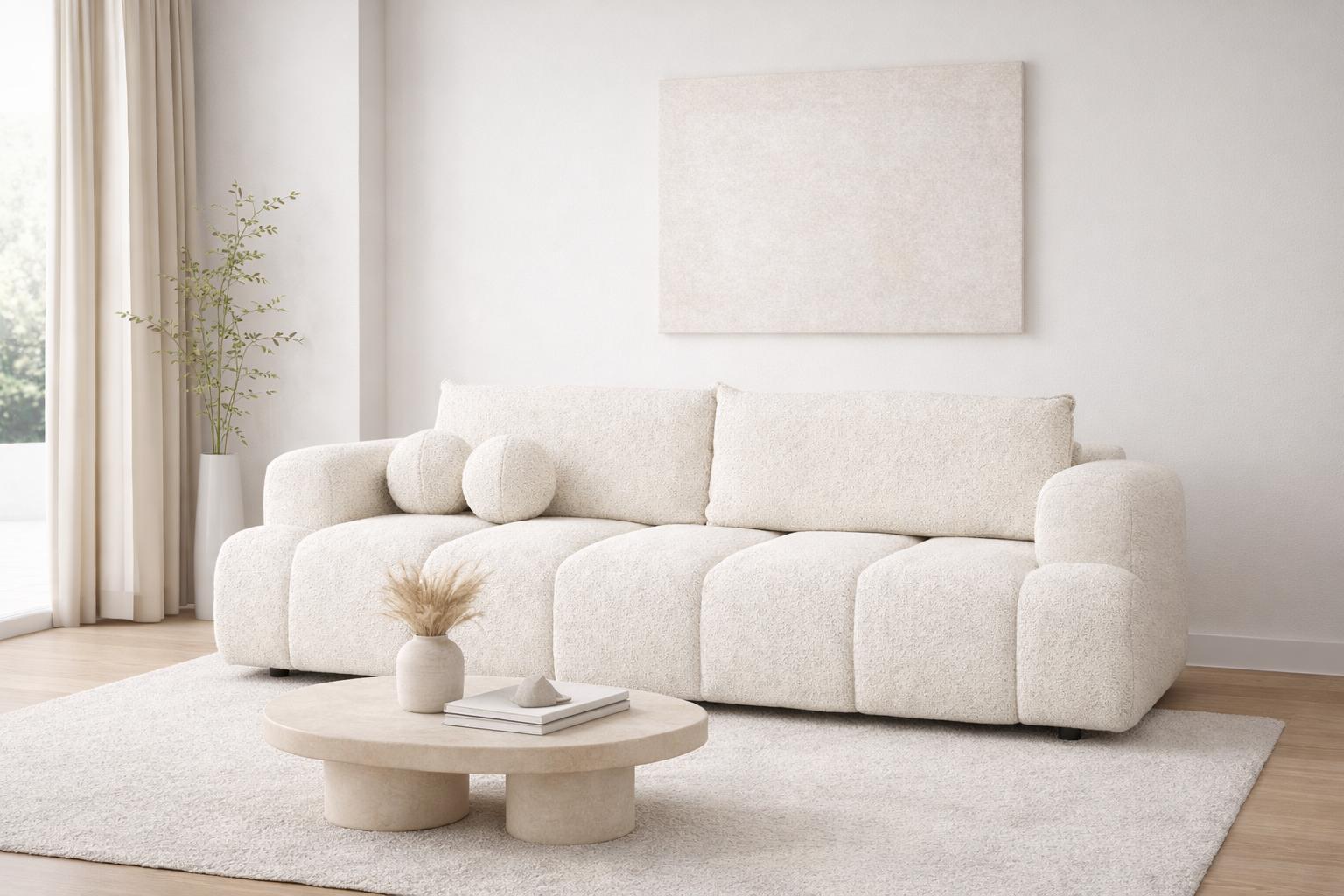 Kanapa rozkładana trzyosobowa Mediolan 250x112x90 cm LOOP 01 sofa z funkcją spania ivory
