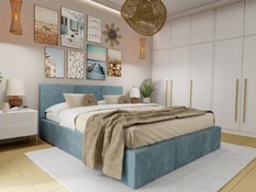 Łóżko tapicerowane do sypialni 180x200x100 cm podwójne z pojemnikiem modne morskie - Miniaturka zdjęcia nr 5