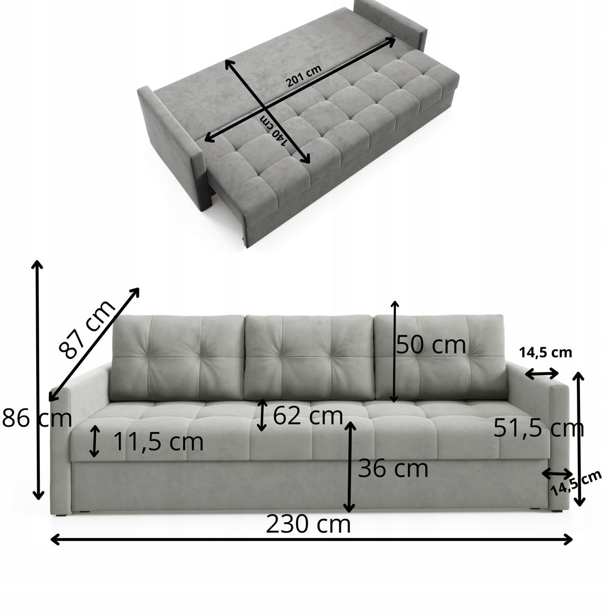 Kanapa IVIO 230x87x86 cm sofa z funkcją spania rozkładana velvet welur beżowa do salonu nr. 13