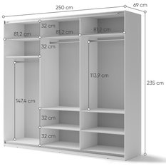 Szafa z lustrem Maxi 250 cm do sypialni przedpokoju garderoby biały - Miniaturka zdjęcia nr 4