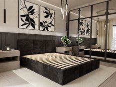 Łóżko tapicerowane do sypialni 180x200x100 cm podwójne z pojemnikiem modne czarne - Miniaturka zdjęcia nr 2
