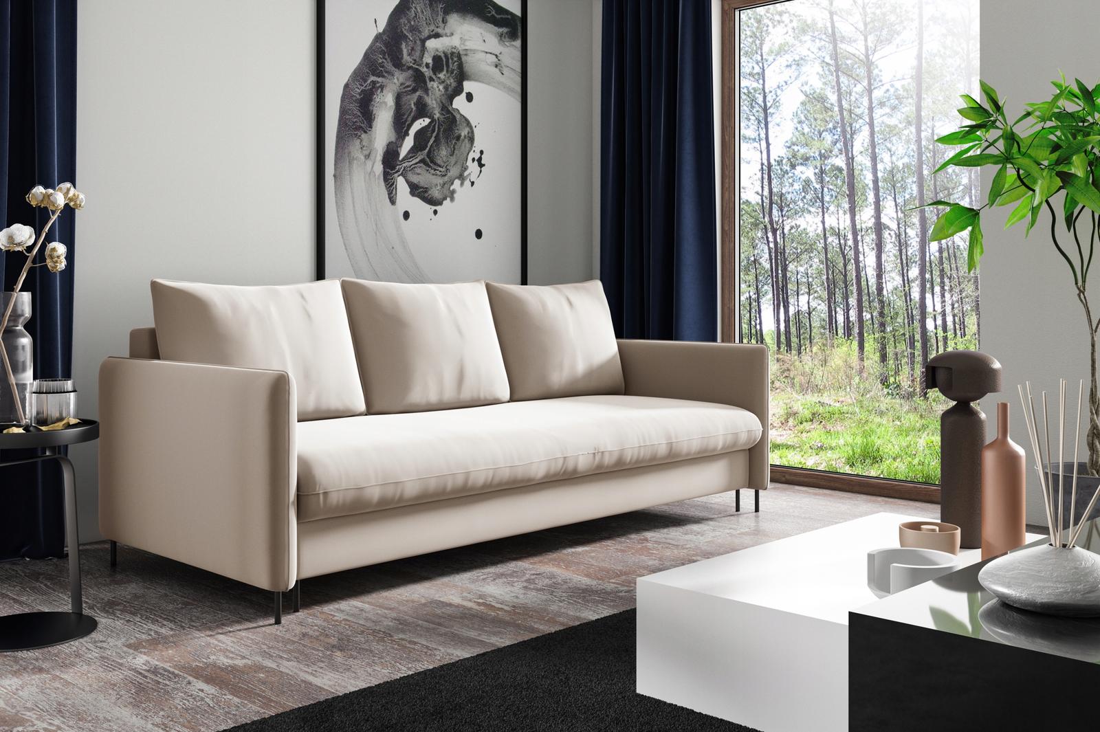 Kanapa BELISSA 216x91x95 cm sofa z funkcją spania z pojemnikiem RIVIERA  jasnoszara do salonu nr. 3