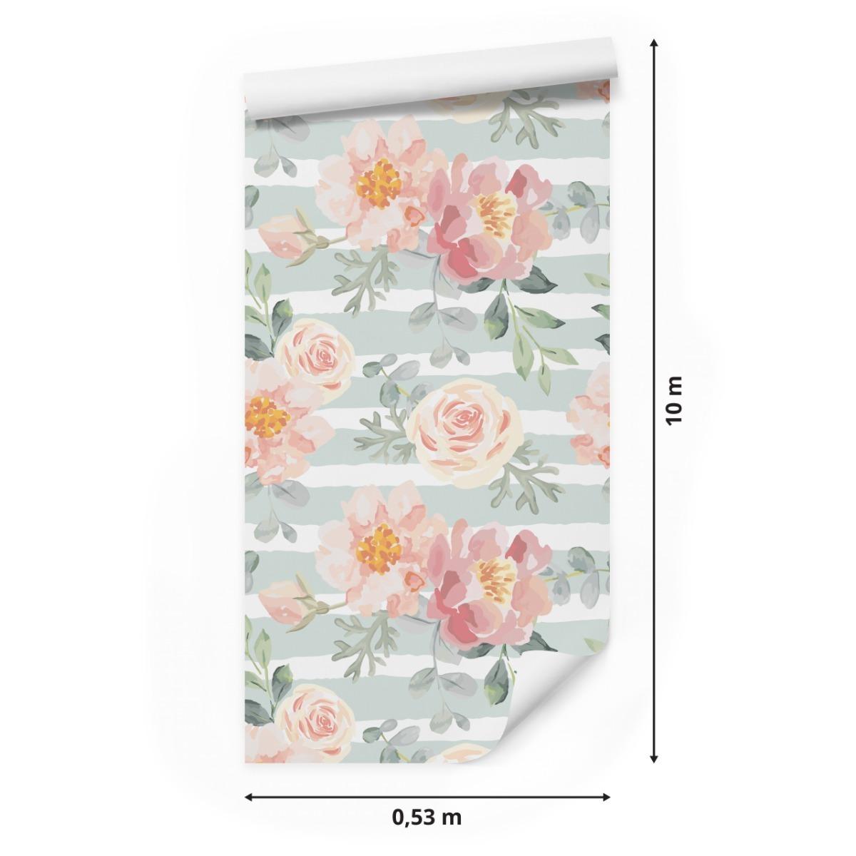 Tapeta Ścienna Pastelowe KWIATY Peonie Róże Liście 53x1000  nr. 2