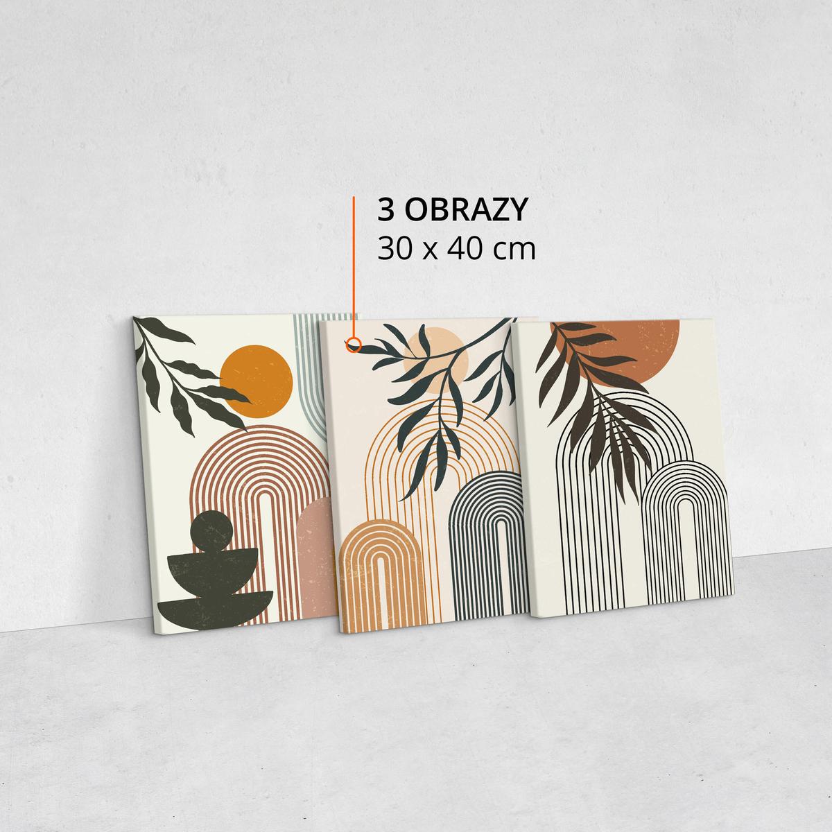 Obrazy Na Płótnie Set Styl Boho Liście Azteckie Ornamenty Abstrakcja 90x40cm nr. 10