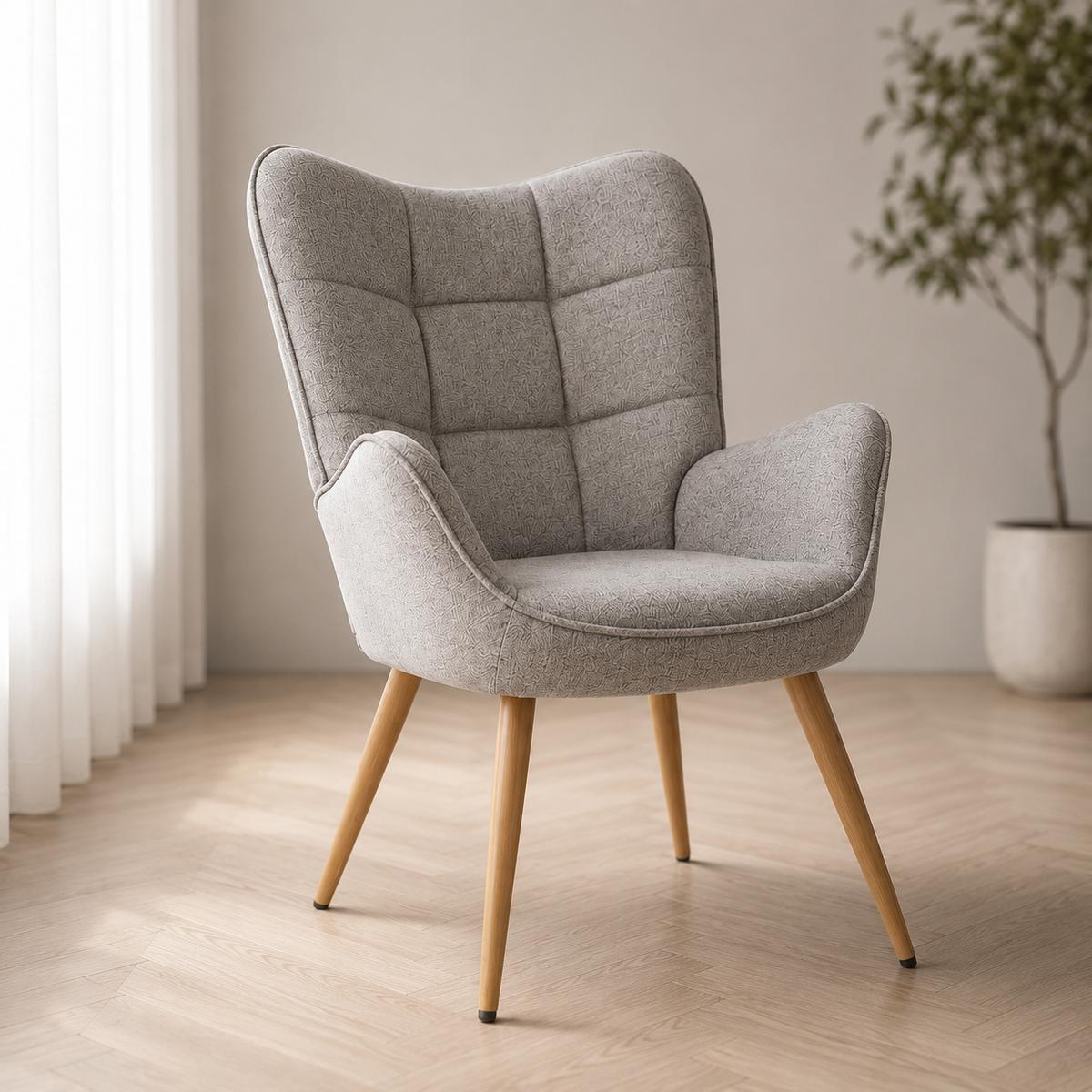 Fotel uszak tapicerowany wypoczynkowy 69x63x89 cm do salonu biura nogi dąb, jasnoszary