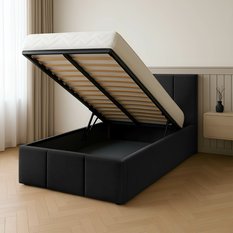Łóżko Pojedyncze 90x200cm Łóżko Tapicerowane z Pojemnikiem Czarne - Miniaturka zdjęcia nr 2