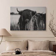 Obraz Do Sypialni Krowa Szkocka Czarno-Biały  120x80 Pejzaż Polana Natura - Miniaturka zdjęcia nr 5