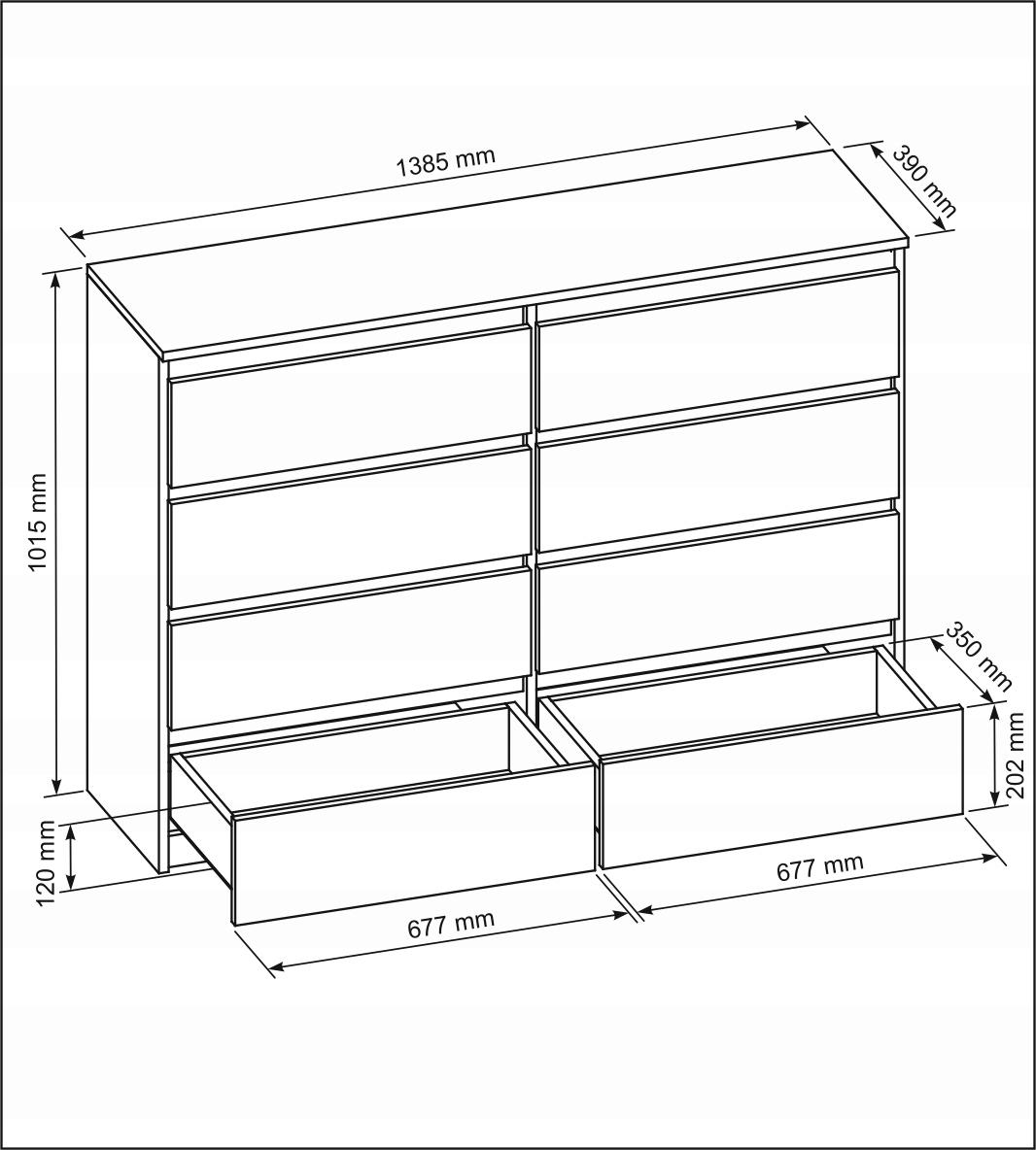 Komoda 140 cm szeroka z 8 szufladami dąb sonoma front biały do salonu i sypialni nr. 2