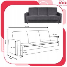 Wersalka ALICJA 212x100 cm ciemnoszara rozkładana kanapa z pojemnikiem tapczan do salonu MONOLIHT - Miniaturka zdjęcia nr 9