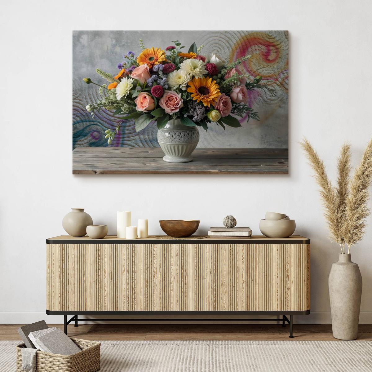 Obraz Na Płótnie Bukiet Kwiatów W Wazonie 120x80 Styl Nowoczesny nr. 7