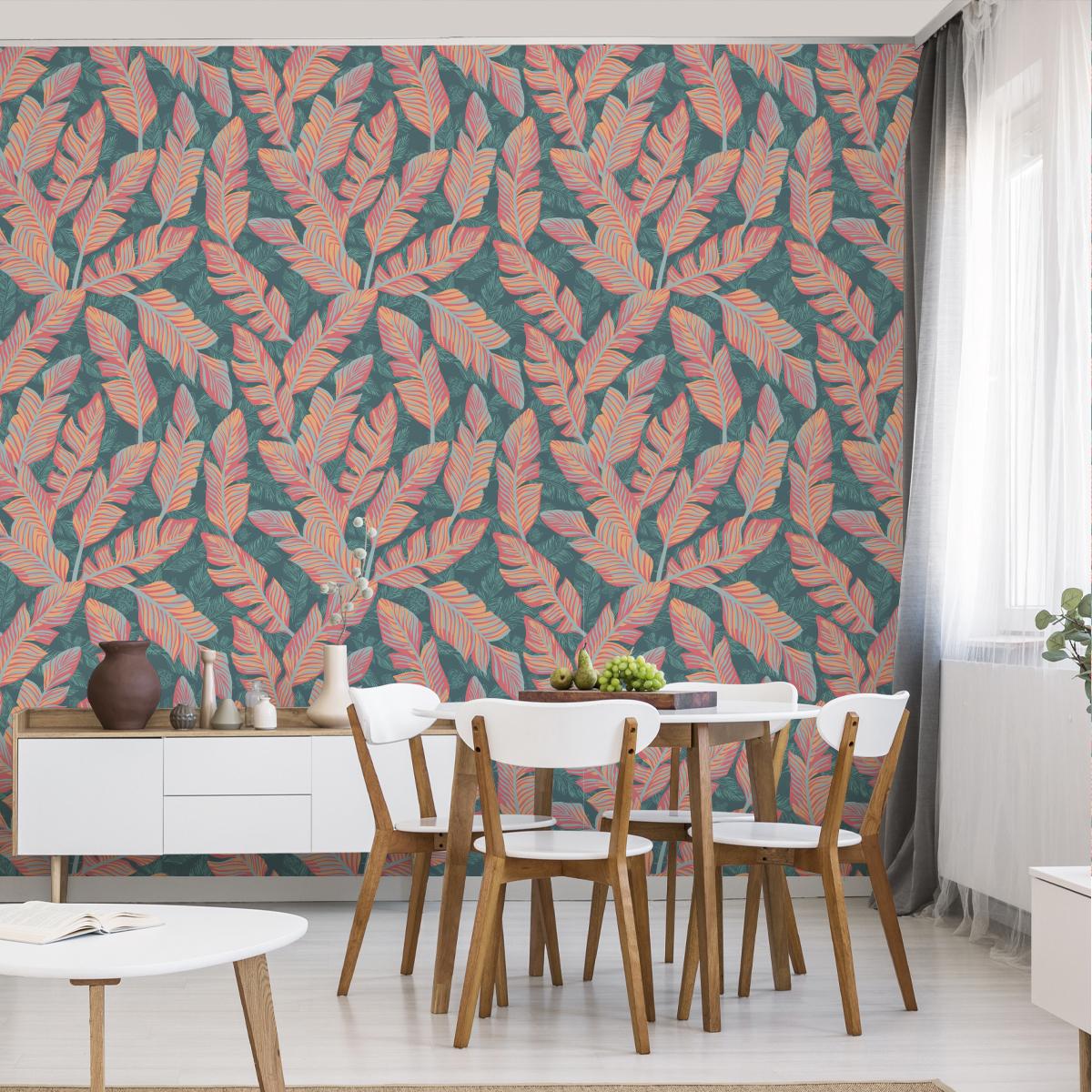 Tapeta, różowe, Pastelowe Liście Bananowca, do Salonu nr. 5