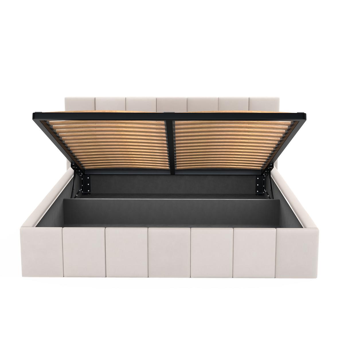 Łóżko tapicerowane 140x200 premium z pojemnikiem do sypialni kremowe wezgłowie 107 cm nr. 12