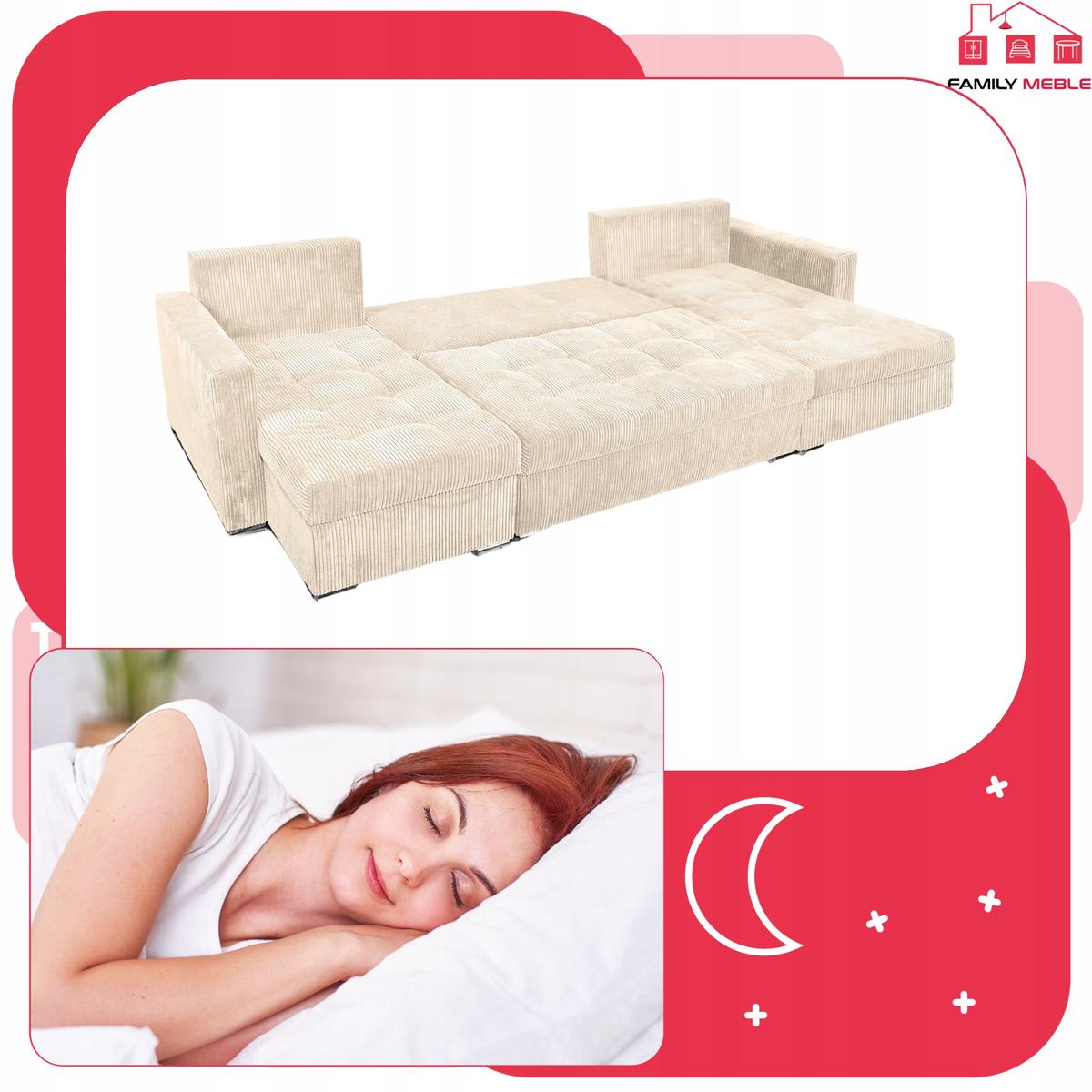 Narożnik Bonito BIG 296x74x104 cm kształt U z funkcją spania i przechowywania Anafi sztruks beżowy nr. 7