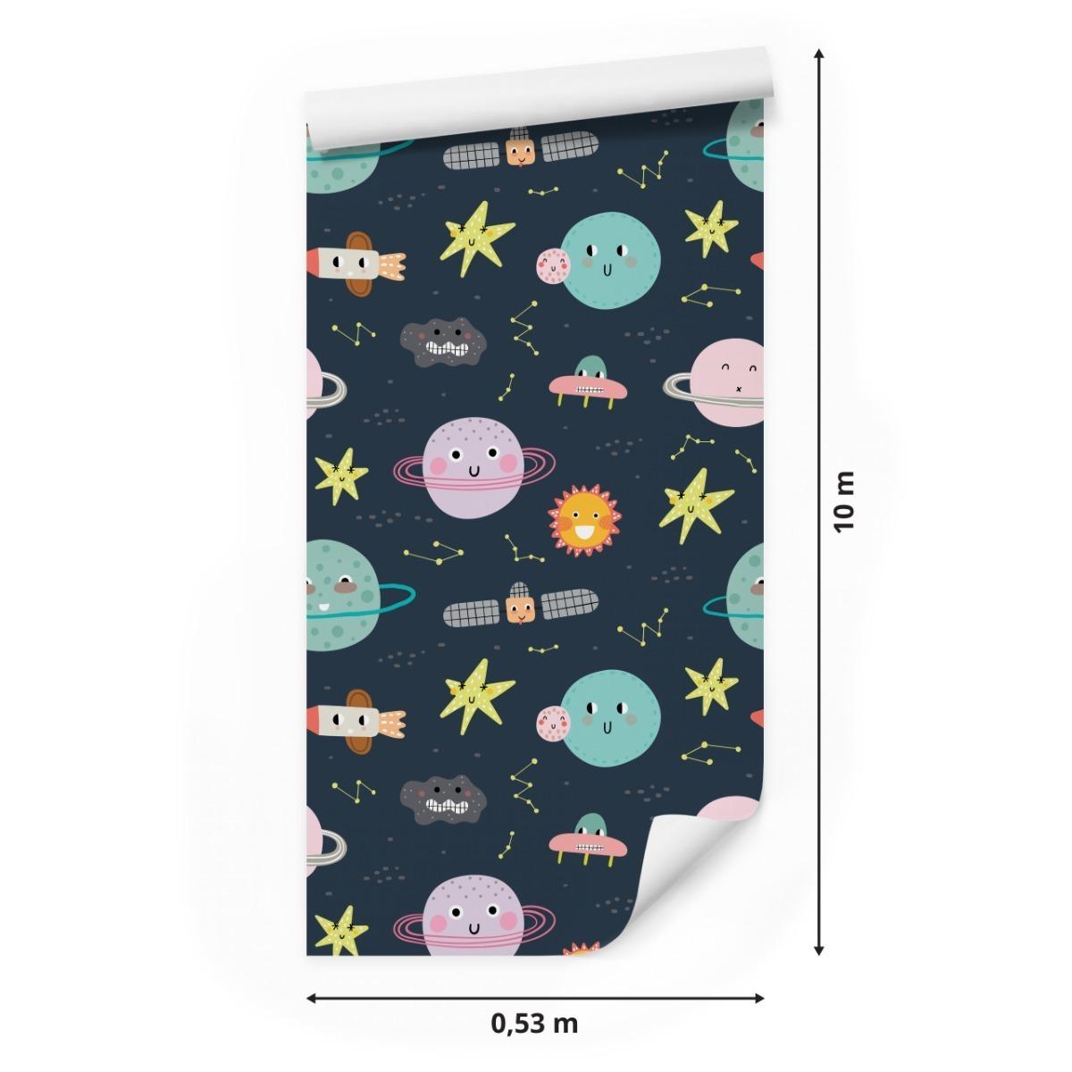 Tapeta Dziecięca KOSMOS Planety Gwiazdki Rakiety 53x1000 nr. 2