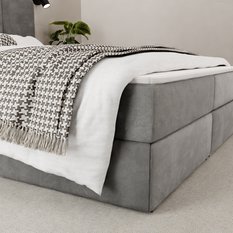 Łóżko kontynentalne 160x200x113 cm tapicerowane podwójne z materacem szare - Miniaturka zdjęcia nr 6