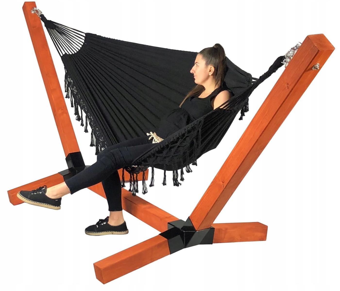 Ultra mocny duży stelaż na hamak impregnowany + BOHO 2-osobowy czarny