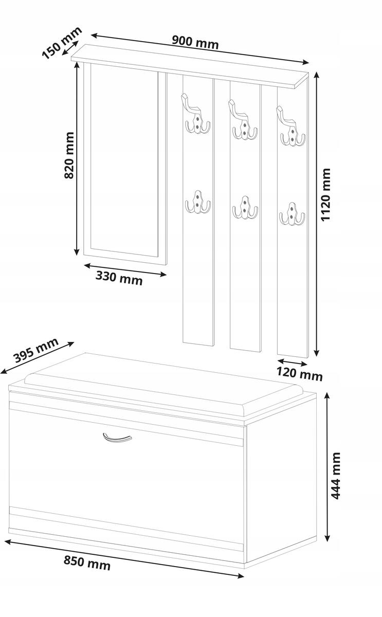 Garderoba V-2 85x44x39 cm do z lustrem i siedziskiem do przedpokoju sonoma nr. 6