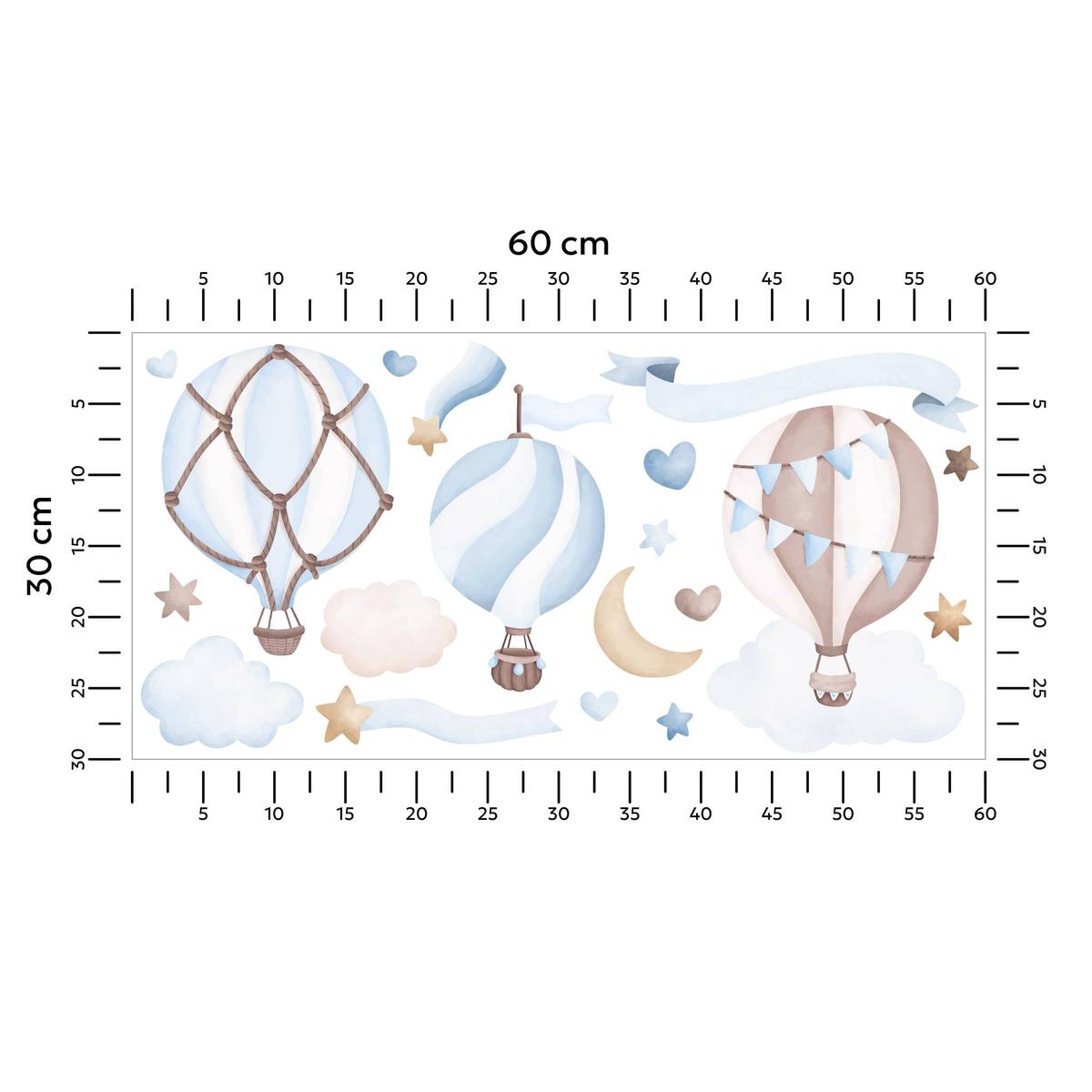 Naklejki Dla Dzieci Balony Chmurki 60x30 Gwiazdy Serca ZESTAW nr. 2