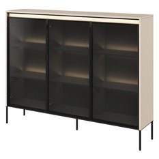 Witryna 150x34x118 cm 3w Trend z praktycznymi półkami beż piaskowy i czarny do salonu - Miniaturka zdjęcia nr 2