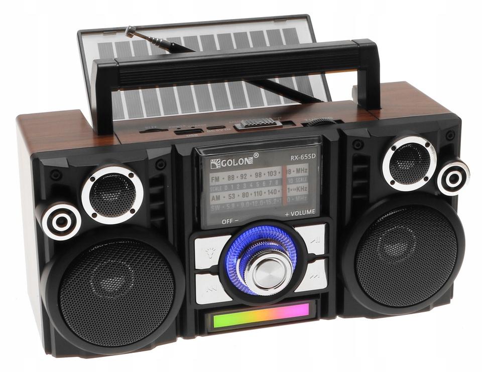 Radio przenośne 23,5 x 11 x 10 cm  z funkcją bluetooth   USB ładowany solarnie brązowe