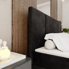 Łóżko kontynentalne 160x200x113 cm tapicerowane podwójne z materacem czarne - Miniaturka zdjęcia nr 5
