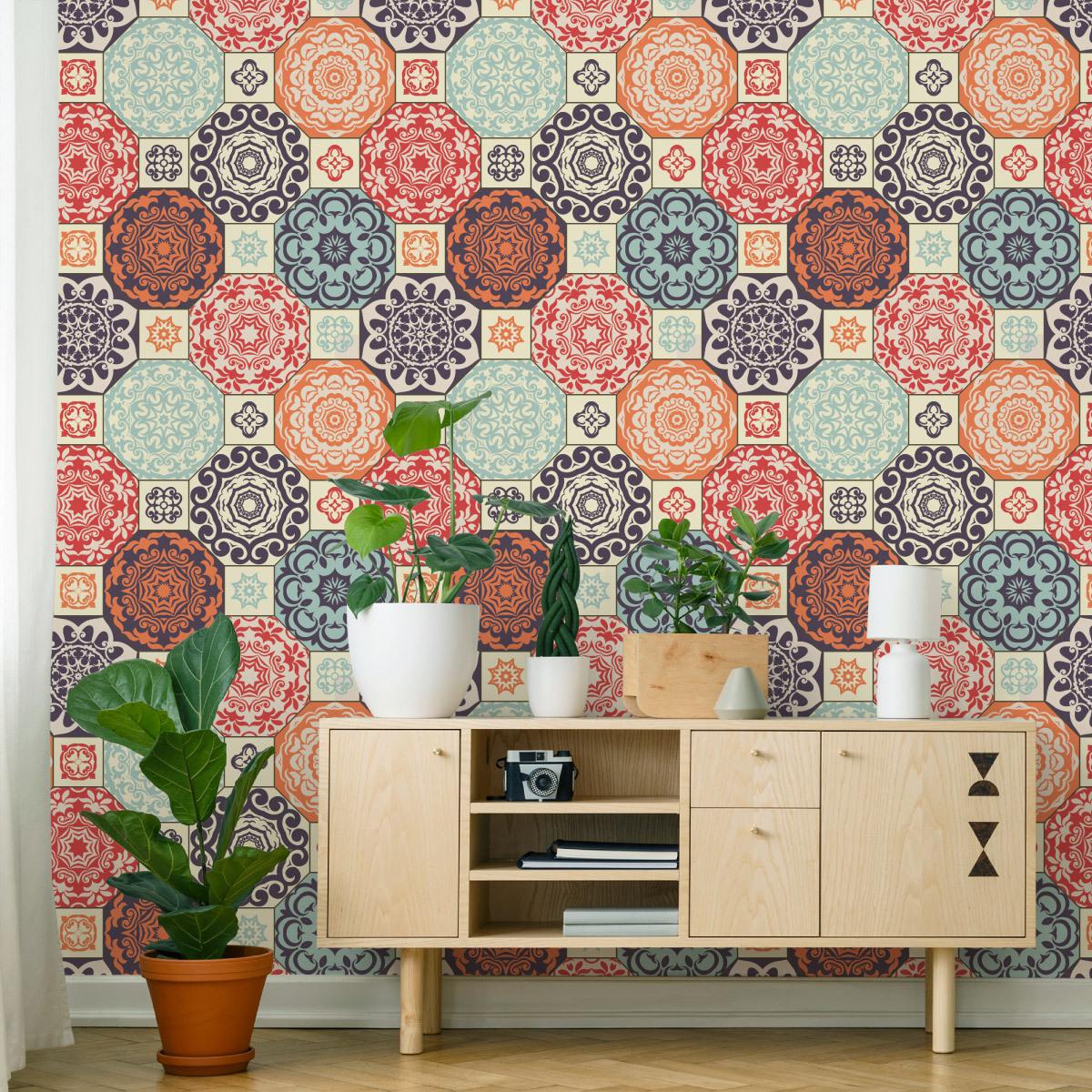 Tapeta kolorowe ornamenty w stylu retro, styl nowoczesny  nr. 4