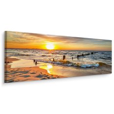 Obraz Panoramiczny MORZE Bałtyckie Plaża Zachód Słońca Pejzaż 145x45cm