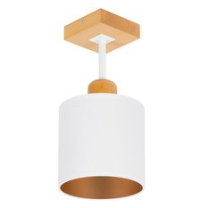 Lampa sufitowa 15 x 15 x 31 cm jednopunktowy spot z drewna gwint E27 biała do salonu - Miniaturka zdjęcia nr 1