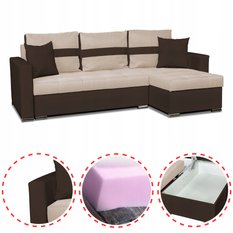 Narożnik FIGO 226x74x140 cm rozkładany z funkcją spania rogówka do salonu beżowo brązowy - Miniaturka zdjęcia nr 2
