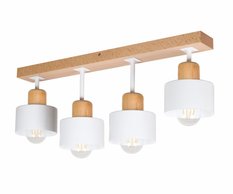 Lampa sufitowa 12 x 60 x 25 cm czteropunktowy spot z drewna i metalu gwint E27 biała do salonu - Miniaturka zdjęcia nr 1