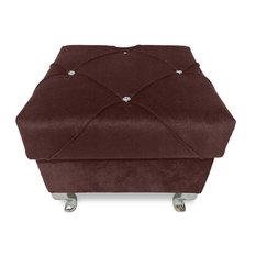 Pufa LUDWIK 45x45x43 cm glamour z kryształkami elegancka brązowy do salonu - Miniaturka zdjęcia nr 3