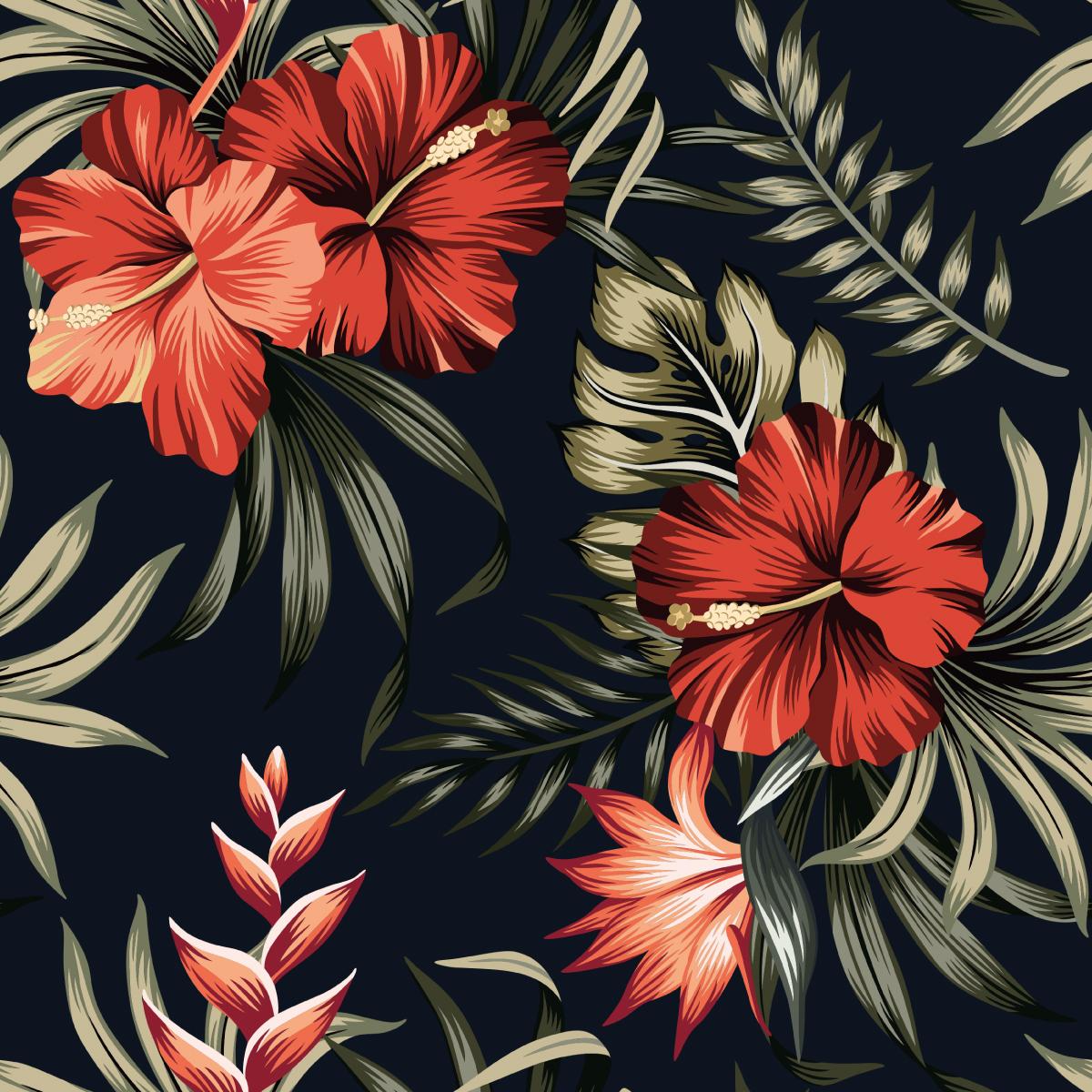 Tapeta Ścienna KWIATY Hibiskusa Liście Tropikalne  nr. 4