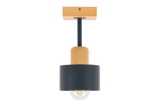 Lampa sufitowa 12 x 12 x 25 cm jednopunktowy spot z drewna i metalu gwint E27 antracytowa do salonu - Miniaturka zdjęcia nr 5