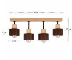 Lampa sufitowa 12 x 60 x 25 cm czteropunktowy spot z drewna i metalu gwint E27 brązowa do salonu - Miniaturka zdjęcia nr 3