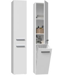 Szafka łazienkowa NEL IV 174x31x30 cm z drzwiami i koszem do łazienki biały mat bestseller - Miniaturka zdjęcia nr 1